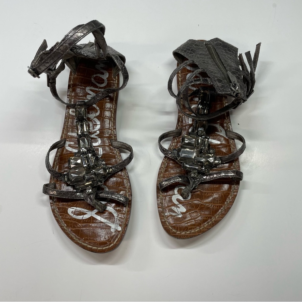 Sam Edelman Silver Gladiator Sandals with Rhinestone Gemstones‎ size 6.5